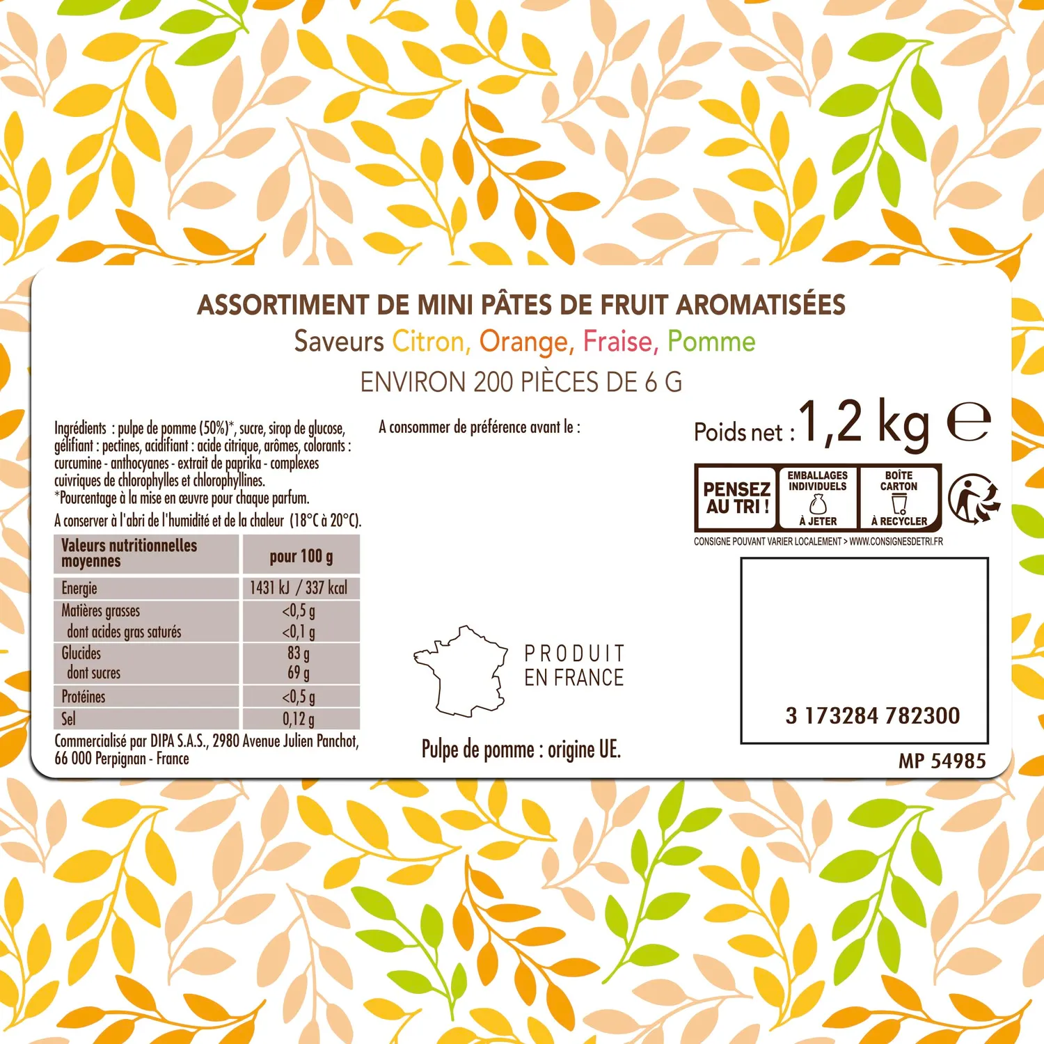 Cémoi Pâtes de fruits orange confiserie 1,2 kg assortiment fruité
