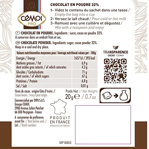 Cémoi Chocolat en Poudre 32% Cacao 5 kg Dosette