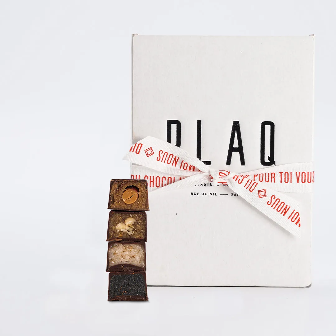 PLAQ Bonbons enrobés pur noir mix 4 pralinés x16