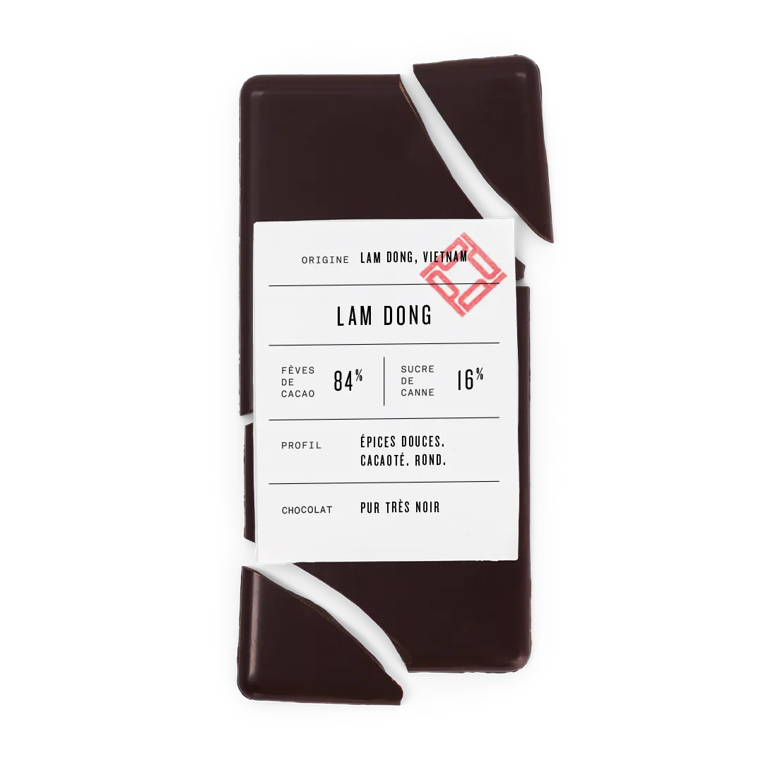 Plaq Lam Dong 84% tablette chocolat noir Vietnam