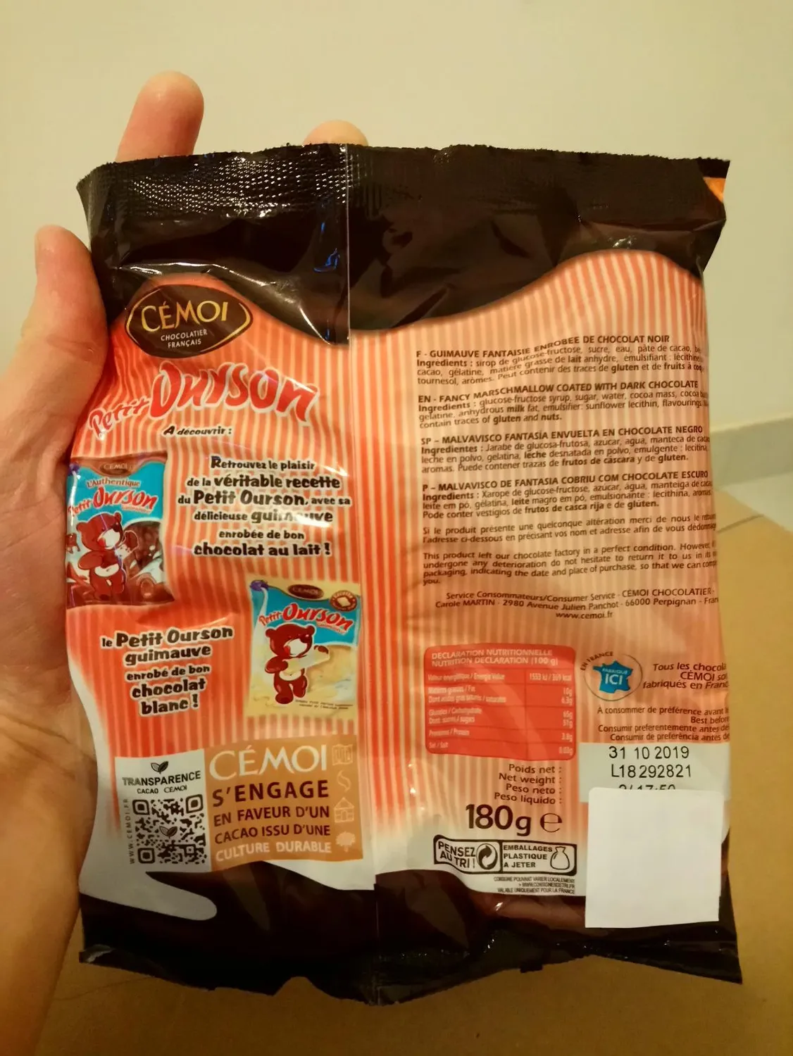 Cémoi Petit Ourson ourson guimauve noir 5x180 g intense