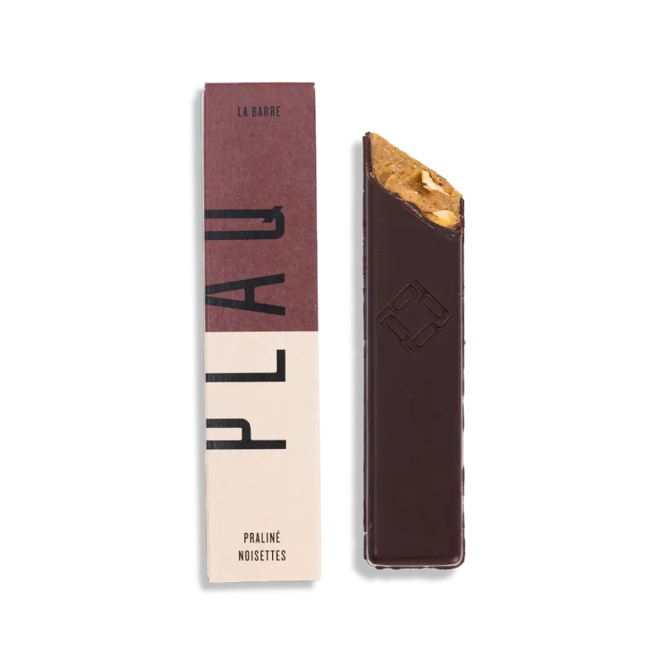 Plaq La Barre praliné noisettes chocolat noir Kamili 76%