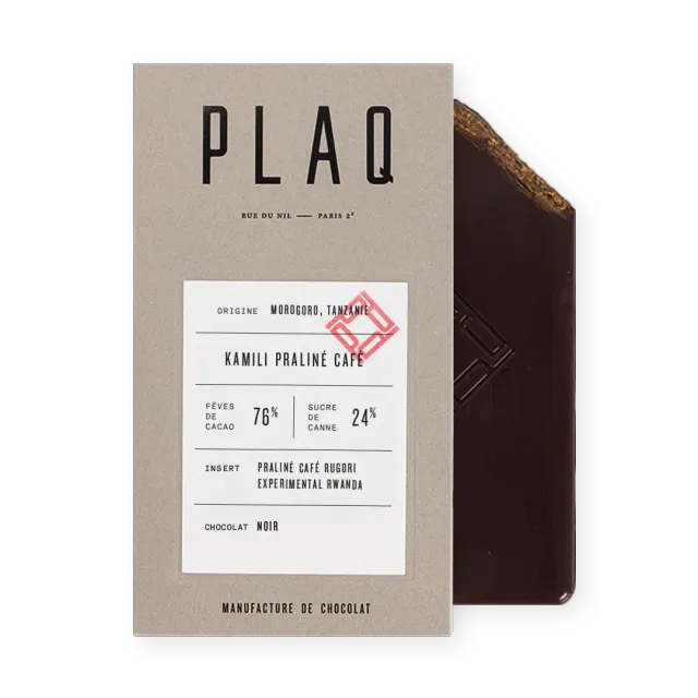 Plaq Kamili praliné café tablette chocolat noir 76%