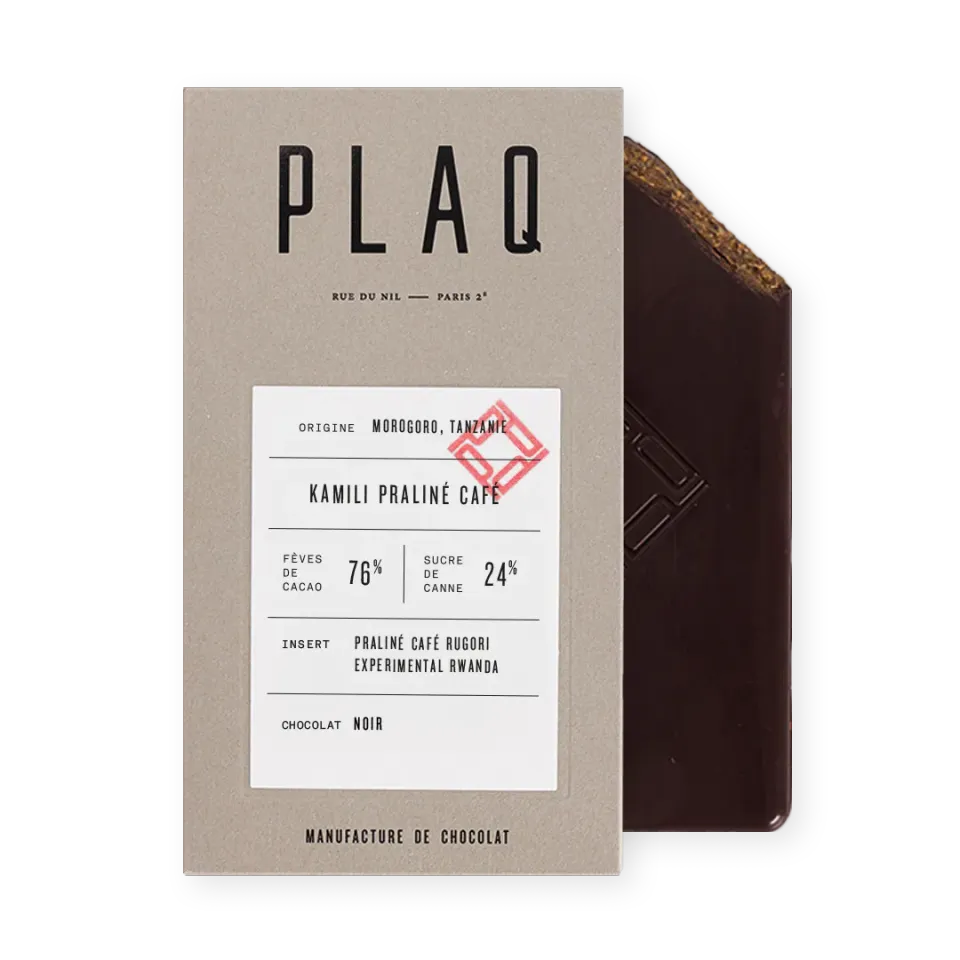 Plaq Kamili praliné café tablette chocolat noir 76%