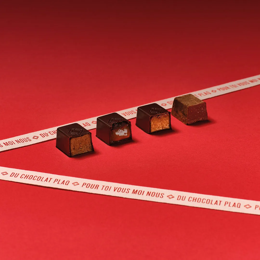 PLAQ Bonbons Chocolat Noir Caramel Vanille Boîte 16
