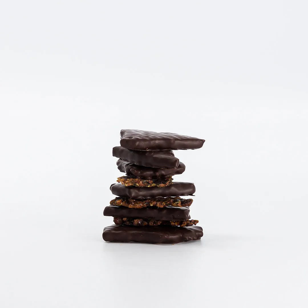Plaq Fragments Croquants noir grué cacao framboises chocolat 84%