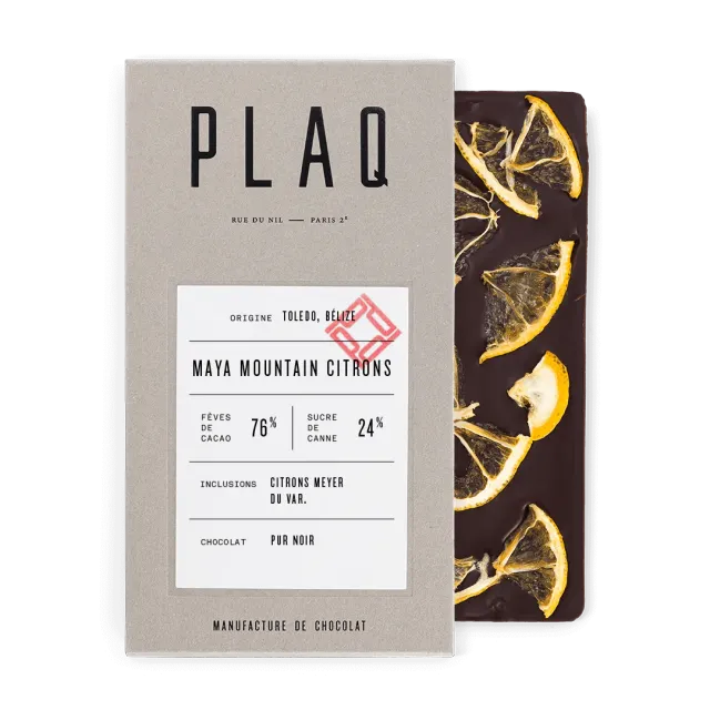 Plaq Maya Mountain Citron Meyer tablette chocolat noir