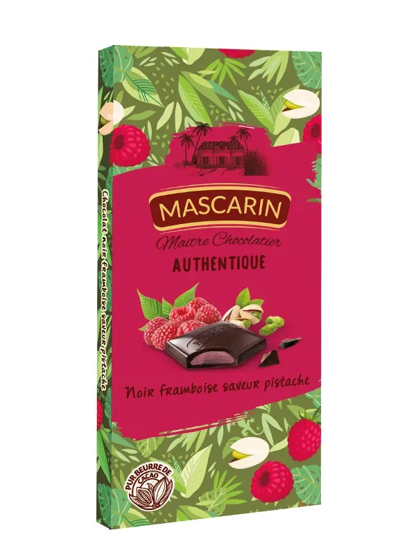 Mascarin Authentique tablette chocolat noir framboise pistache