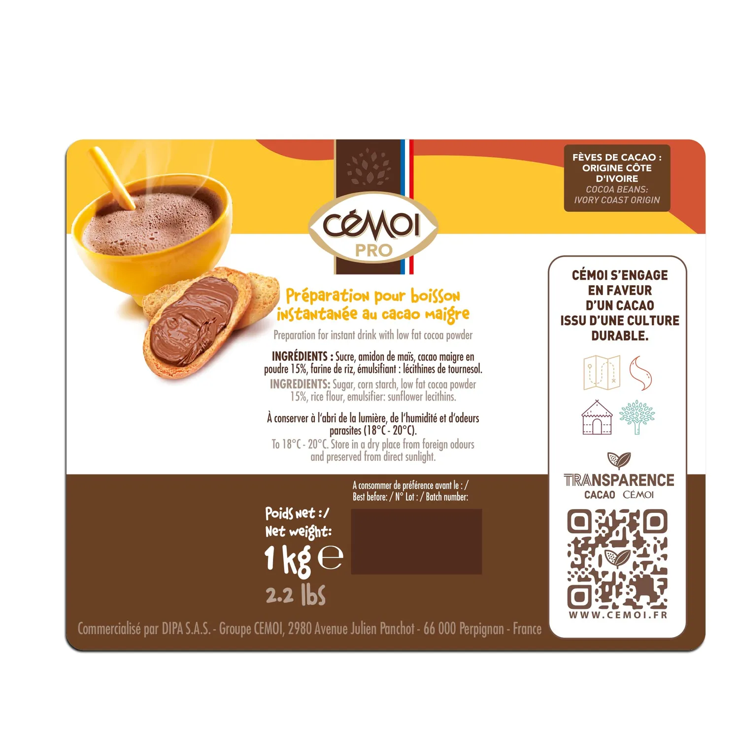 Cémoi Quickcao chocolat en poudre 10 x 1 kg 15% cacao