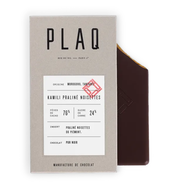 PLAQ Kamili Praliné Noisettes tablette chocolat 76%