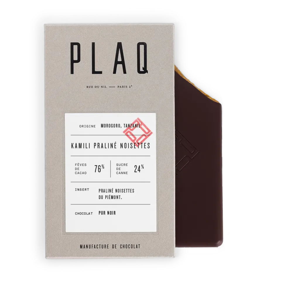 PLAQ Kamili Praliné Noisettes tablette chocolat 76%