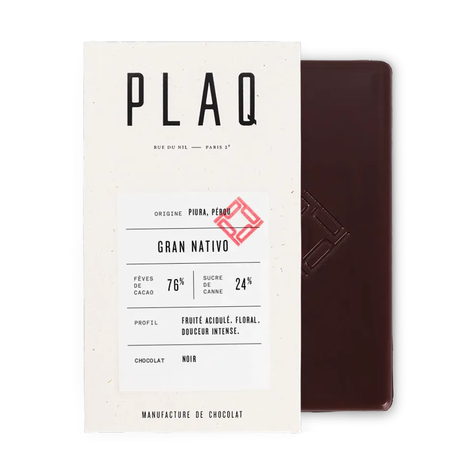 Plaq Noir Gran Nativo 76% tablette chocolat doux acidulé