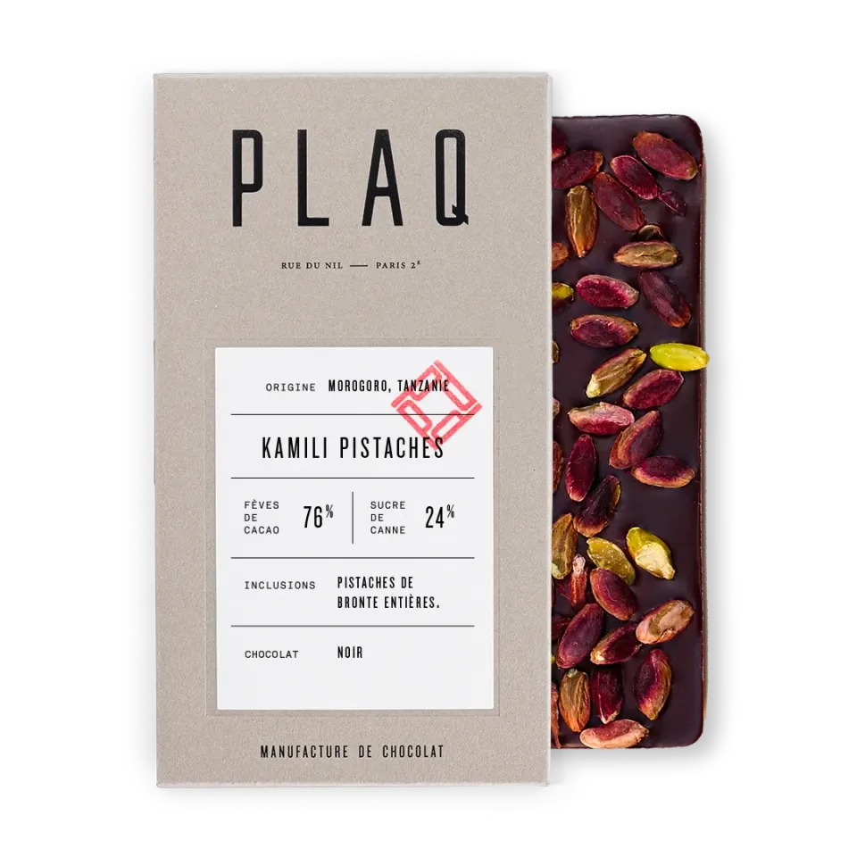PLAQ Kamili Pistaches tablette chocolat noir