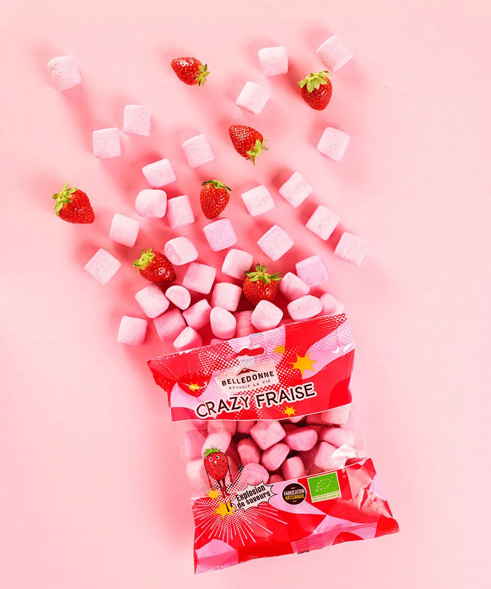 Belledonne Crazy fraise bonbons 120 g coque croustillante