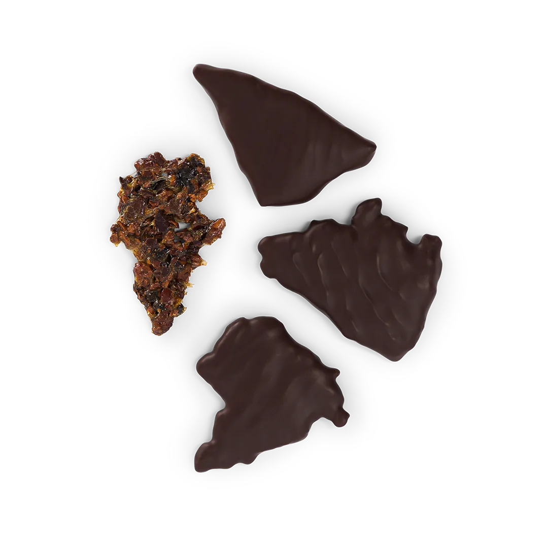 Plaq Fragments Croquants noir grué cacao framboises chocolat 84%