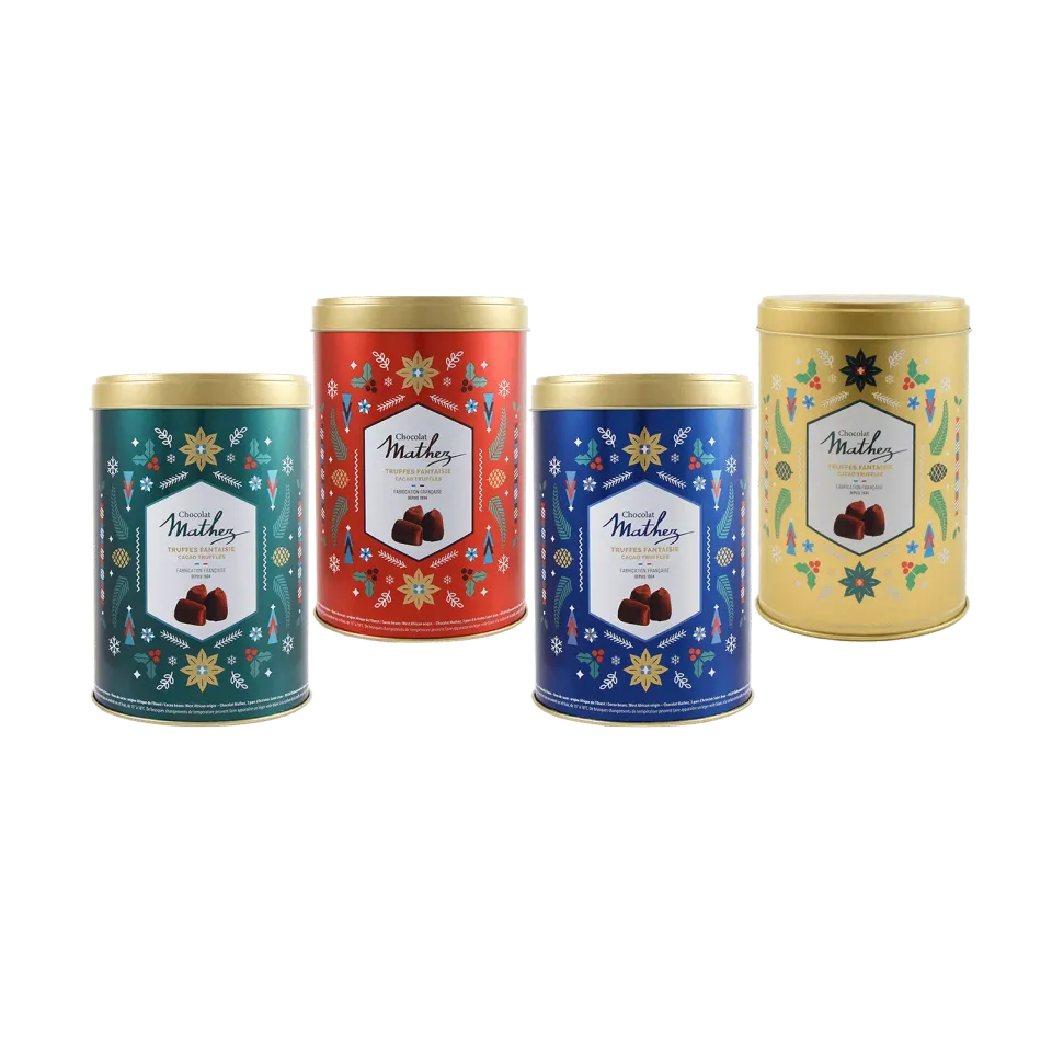 Mathez Christmas boîte métal truffes fantaisie 500g cacao