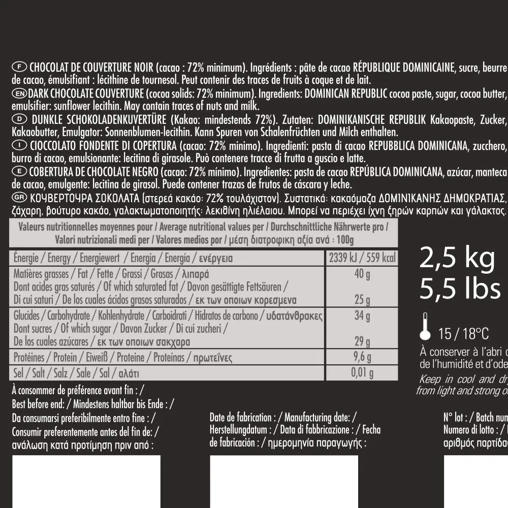 Cémoi Empreinte chocolat couverture noir 2,5kg 72%