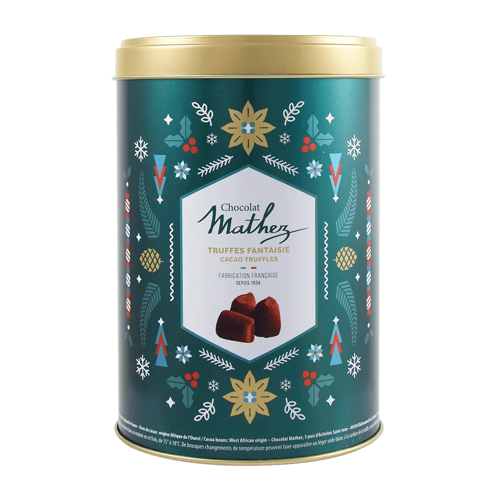 Mathez Christmas boîte métal truffes fantaisie 500g cacao