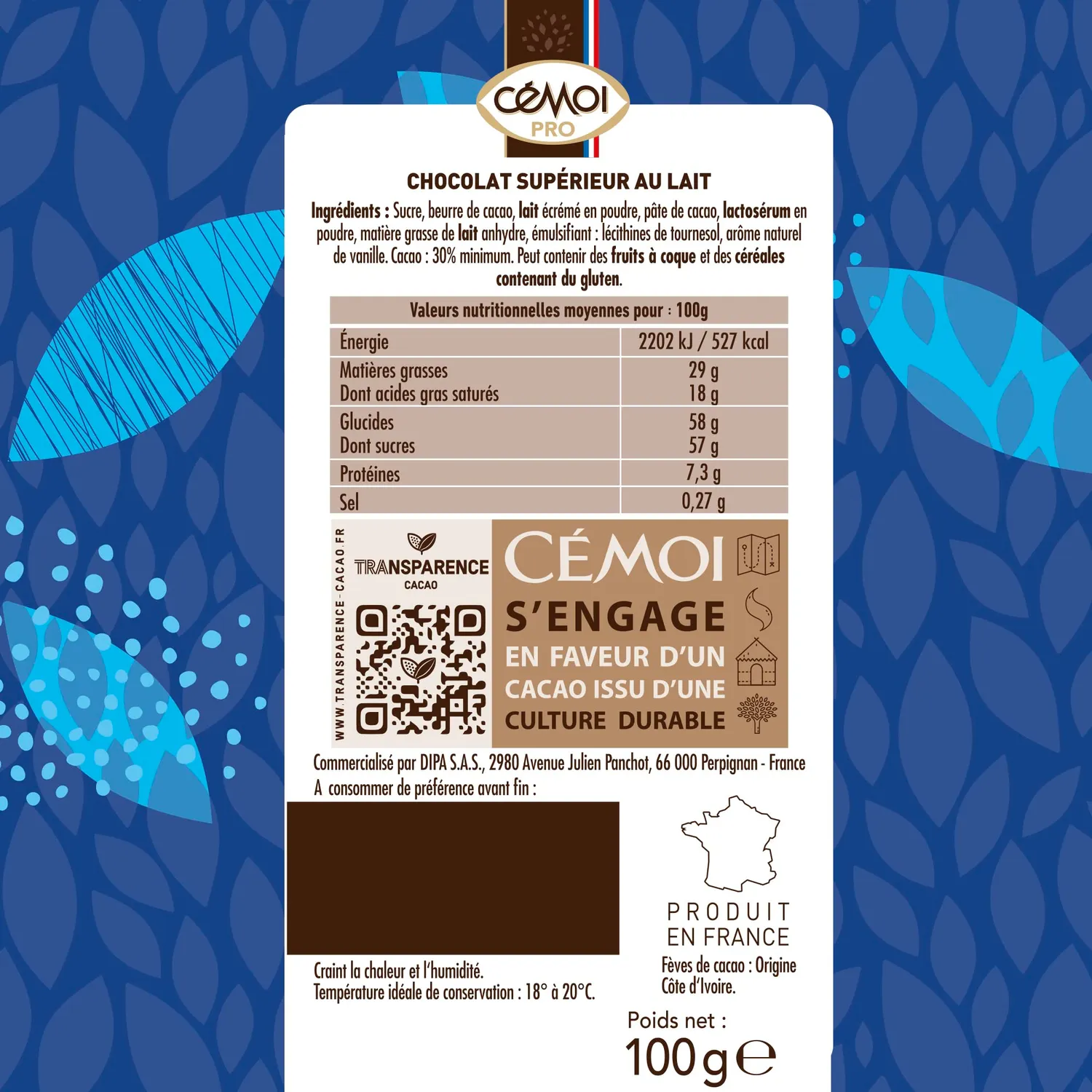 Cémoi Tablette Dégustation Chocolat au Lait 30% tablette 100 g doux