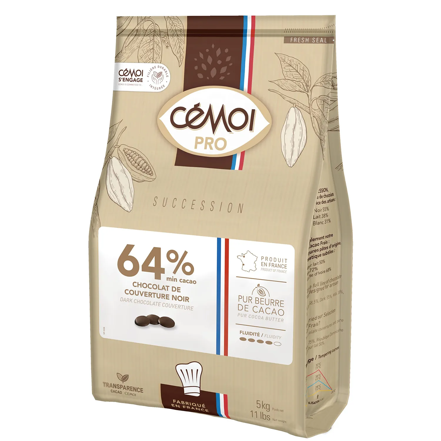 Cémoi Succession 50% chocolat noir ganache 1 kg fluide
