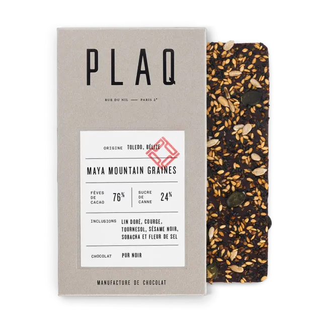 Plaq Maya Mountain tablette chocolat noir graines
