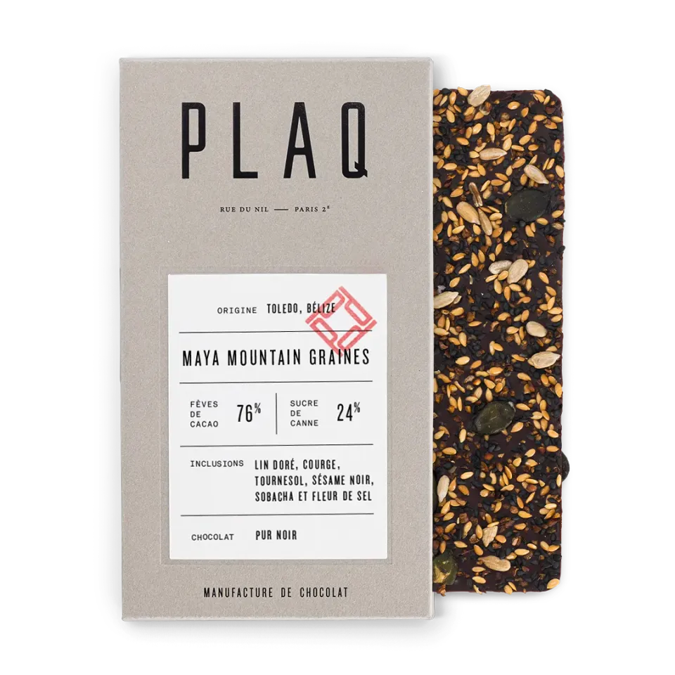 Plaq Maya Mountain tablette chocolat noir graines