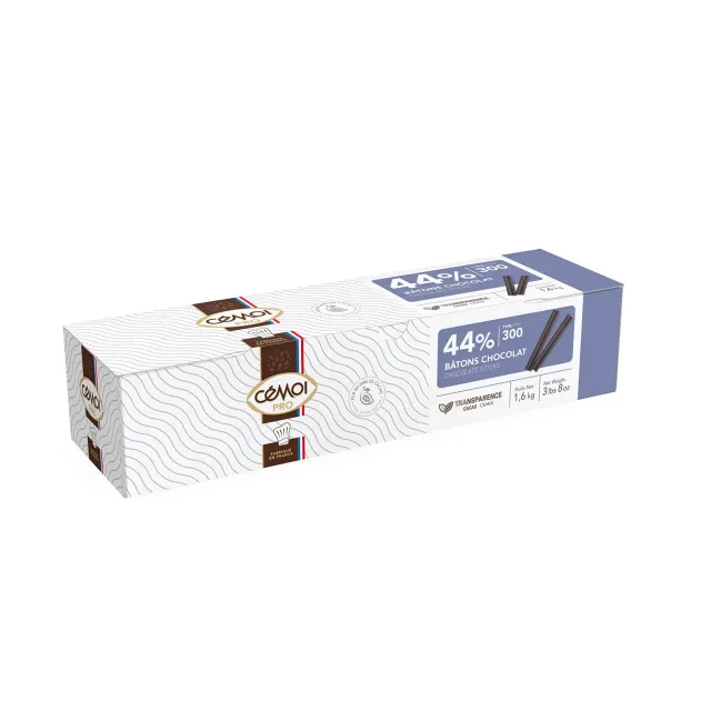 Cémoi Bâtons courts 44% cacao chocolat couverture 1,6 kg 300 pièces