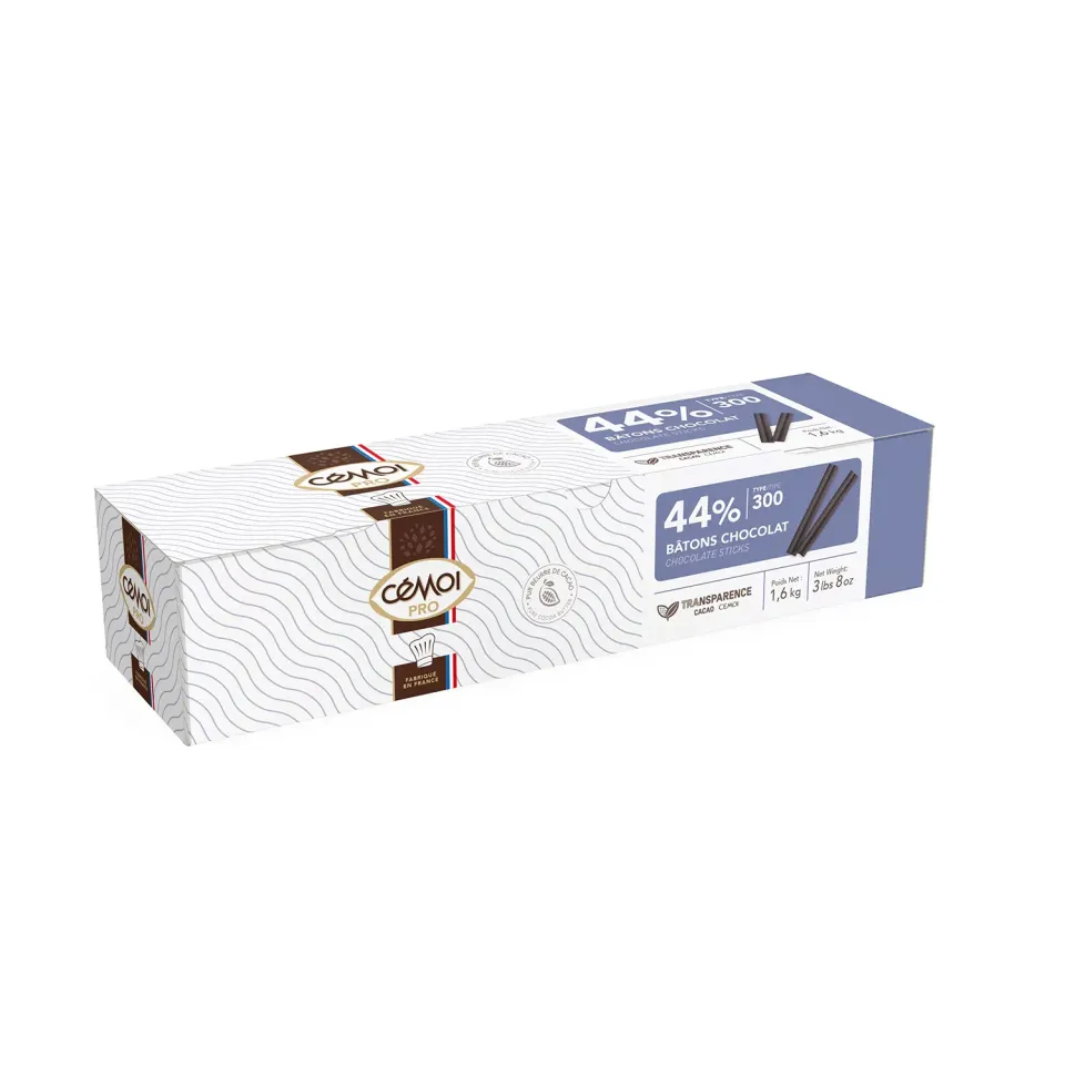 Cémoi Bâtons courts 44% cacao chocolat couverture 1,6 kg 300 pièces