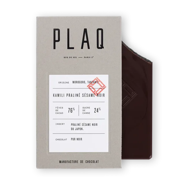 Plaq Kamili Praliné Sésame Noir tablette chocolat noir