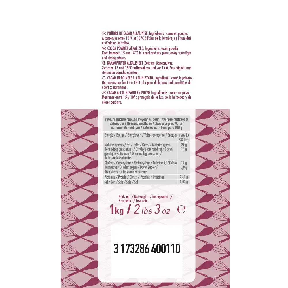 Cémoi Poudre de cacao 1 kg pâtisserie intense