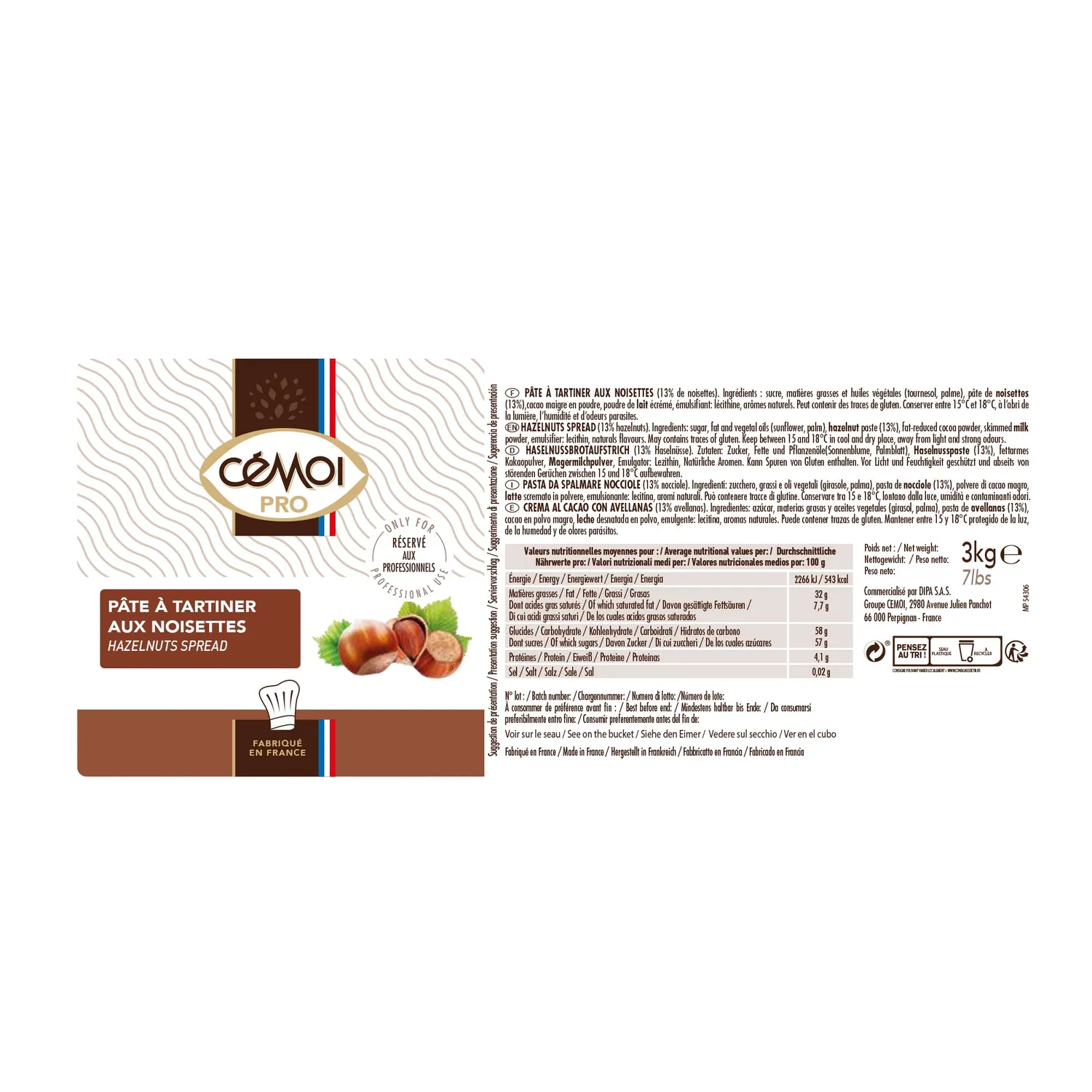 Cémoi Pâte à tartiner 3 kg format collectif