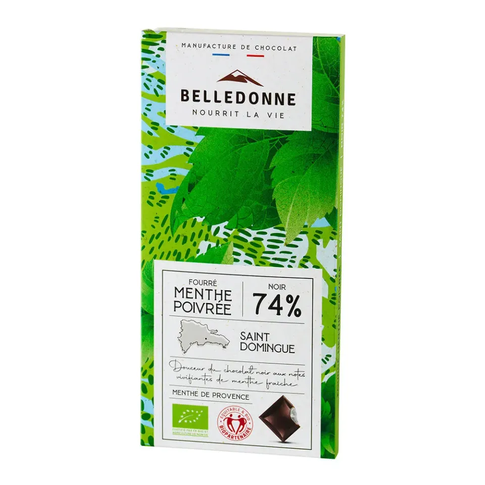 Belledonne Fourrée Chocolat Noir 74% Tablette 80 g Menthe