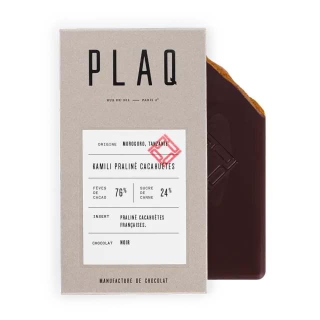 PLAQ Kamili tablette chocolat praliné cacahuètes 76%
