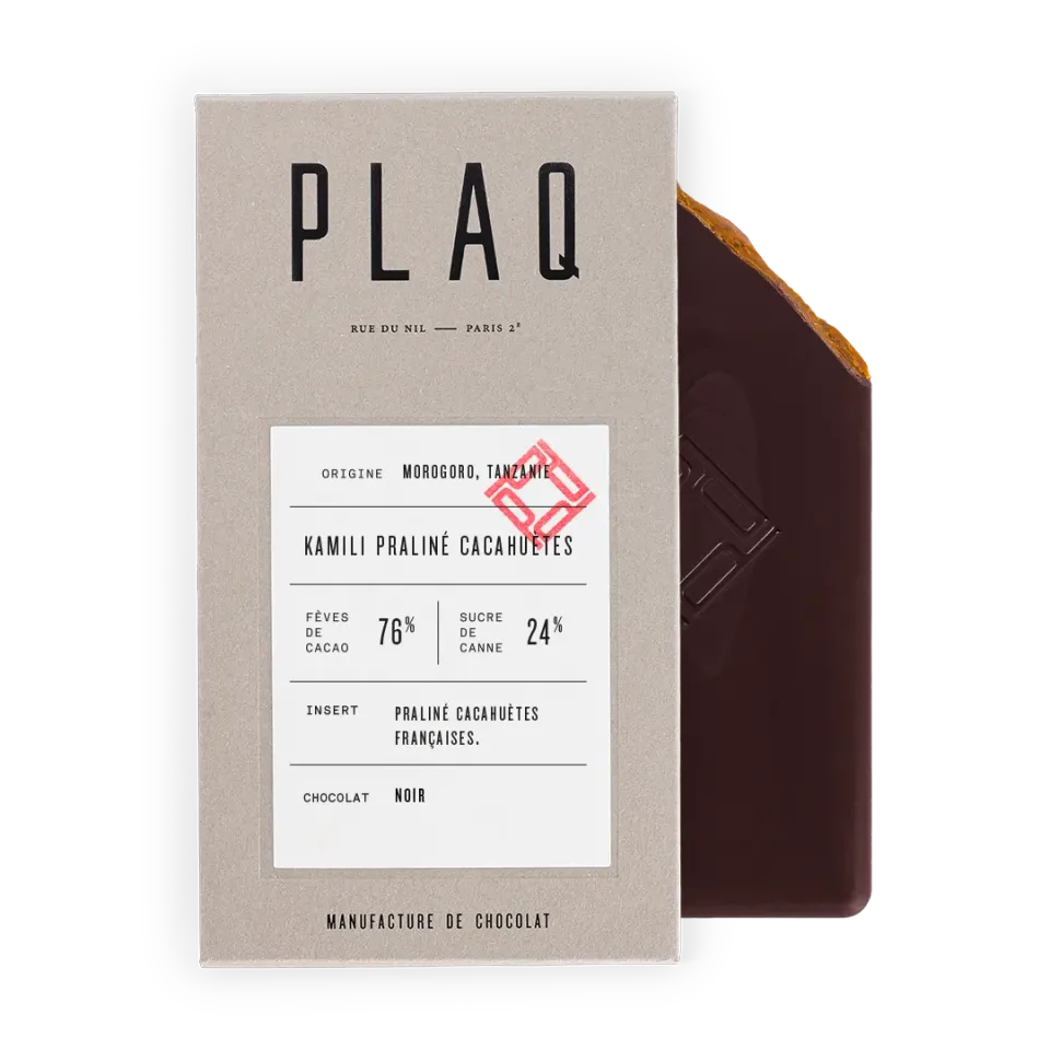 PLAQ Kamili tablette chocolat praliné cacahuètes 76%