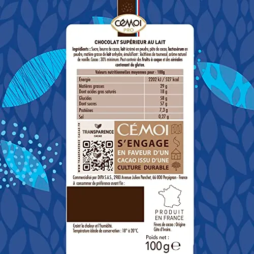 Cémoi Tablette Dégustation Chocolat au Lait 30% tablette 100 g doux