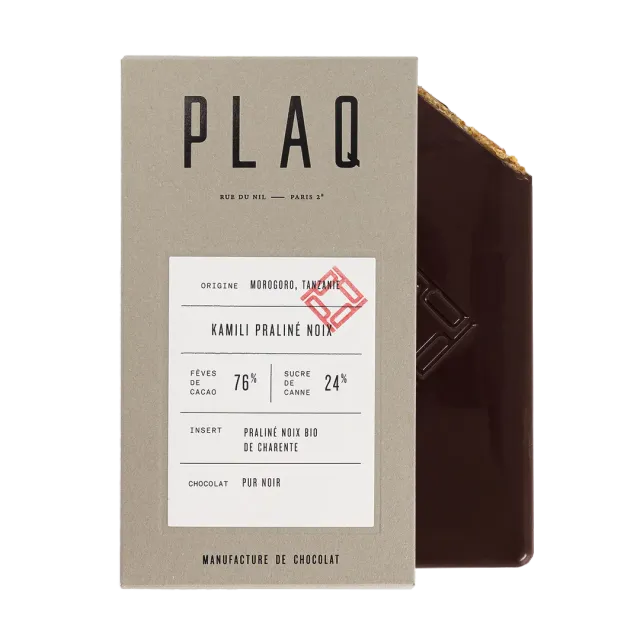 Plaq Kamili tablette chocolat noir praliné noix