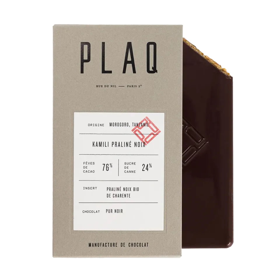 Plaq Kamili tablette chocolat noir praliné noix