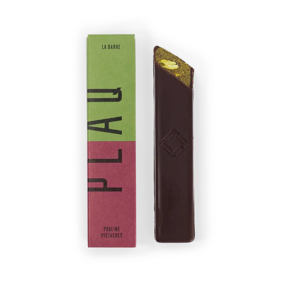 Plaq Kamili barre praliné pistaches chocolat noir