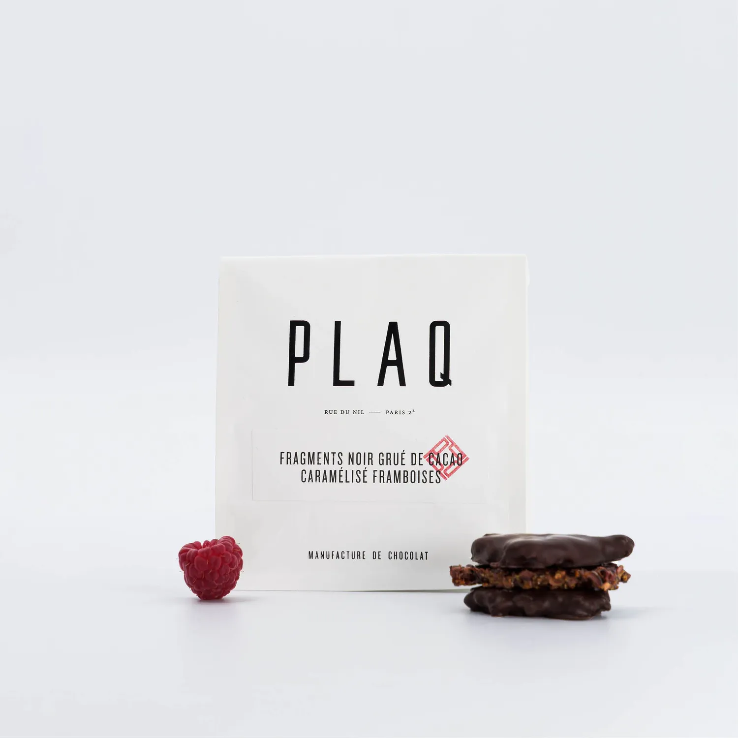 Plaq Fragments Croquants noir grué cacao framboises chocolat 84%