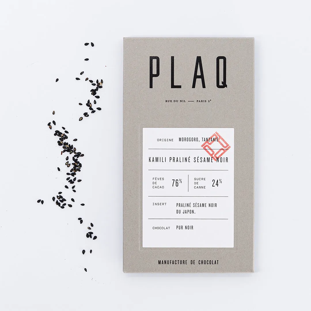 Plaq Kamili Praliné Sésame Noir tablette chocolat noir