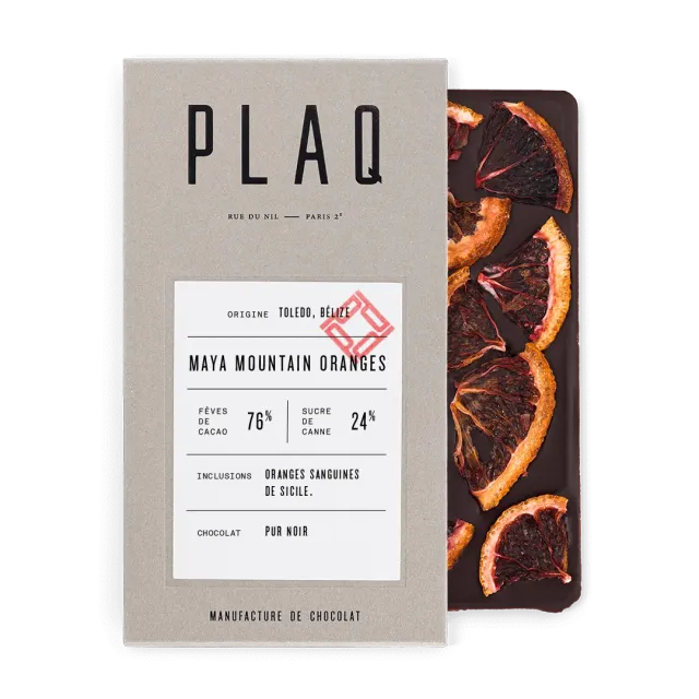 PLAQ Maya Mountain tablette chocolat orange sanguine 76%