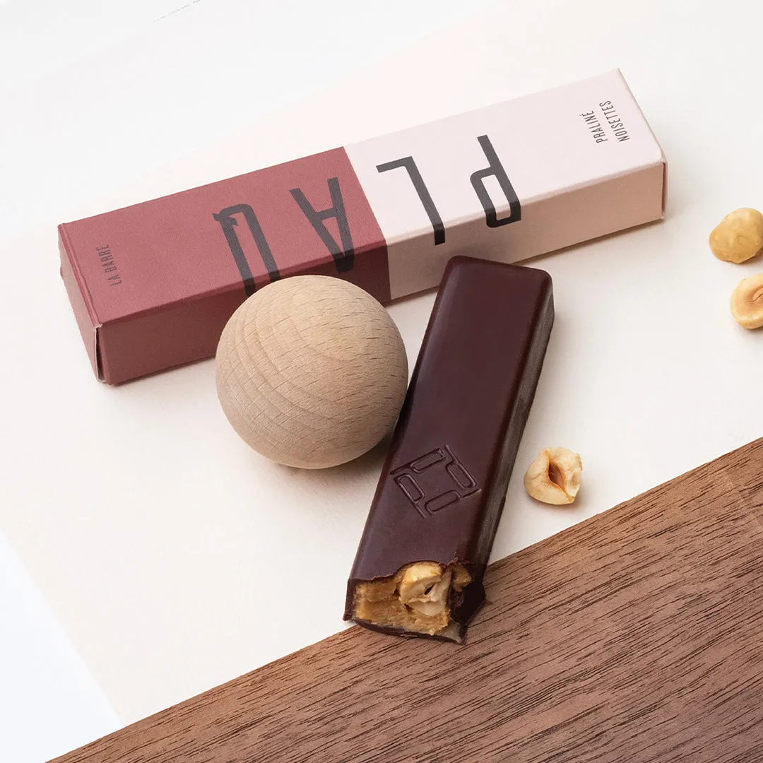 Plaq La Barre praliné noisettes chocolat noir Kamili 76%