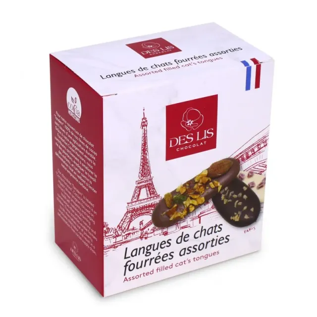 Des Lis Chocolat langues fourrées assorties étui cube 150g
