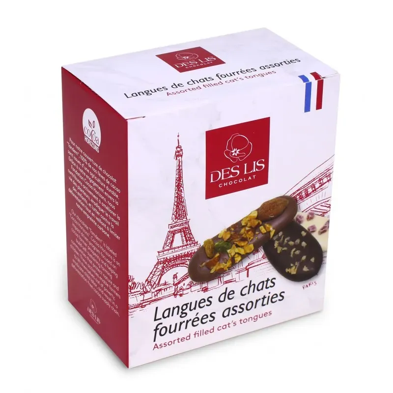 Des Lis Chocolat langues fourrées assorties étui cube 150g