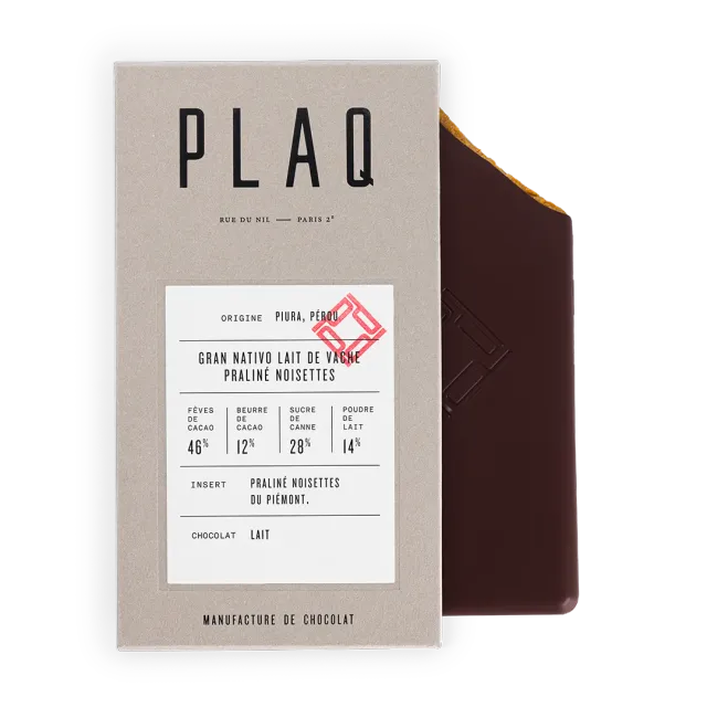 PLAQ Gran Nativo tablette lait praliné noisettes Piémont