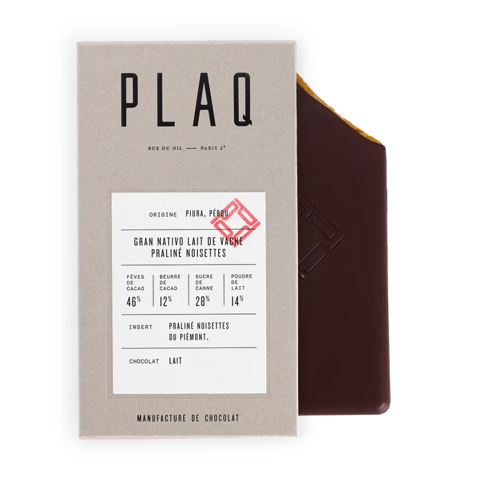 PLAQ Gran Nativo tablette lait praliné noisettes Piémont