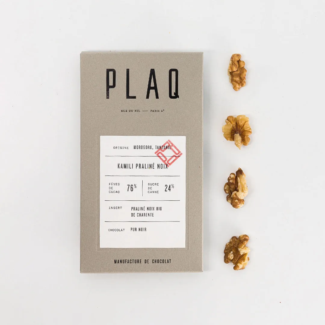 Plaq Kamili tablette chocolat noir praliné noix