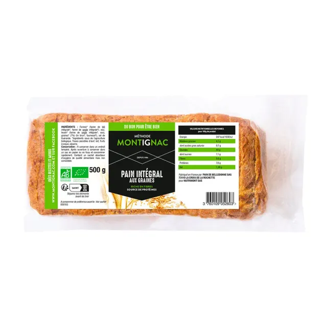 Belledonne Montignac Pain Intégral Graines pain tranché 500 g IG bas