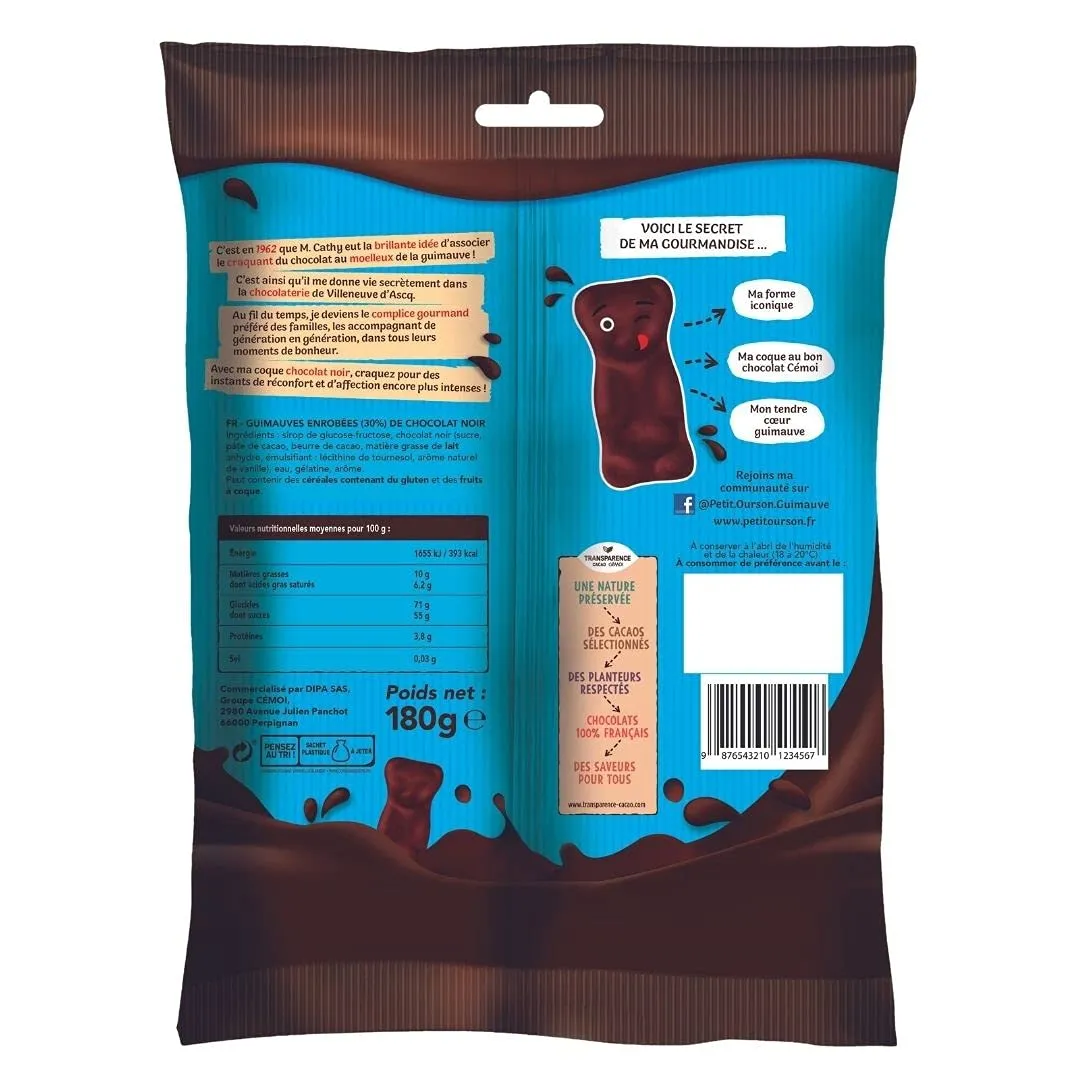 Cémoi Petit Ourson guimauve chocolat noir 180g moelleux