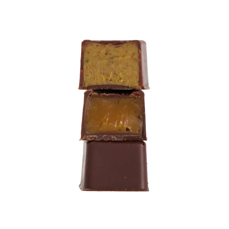 PLAQ Bonbons Chocolat Noir Caramel Vanille Boîte 16